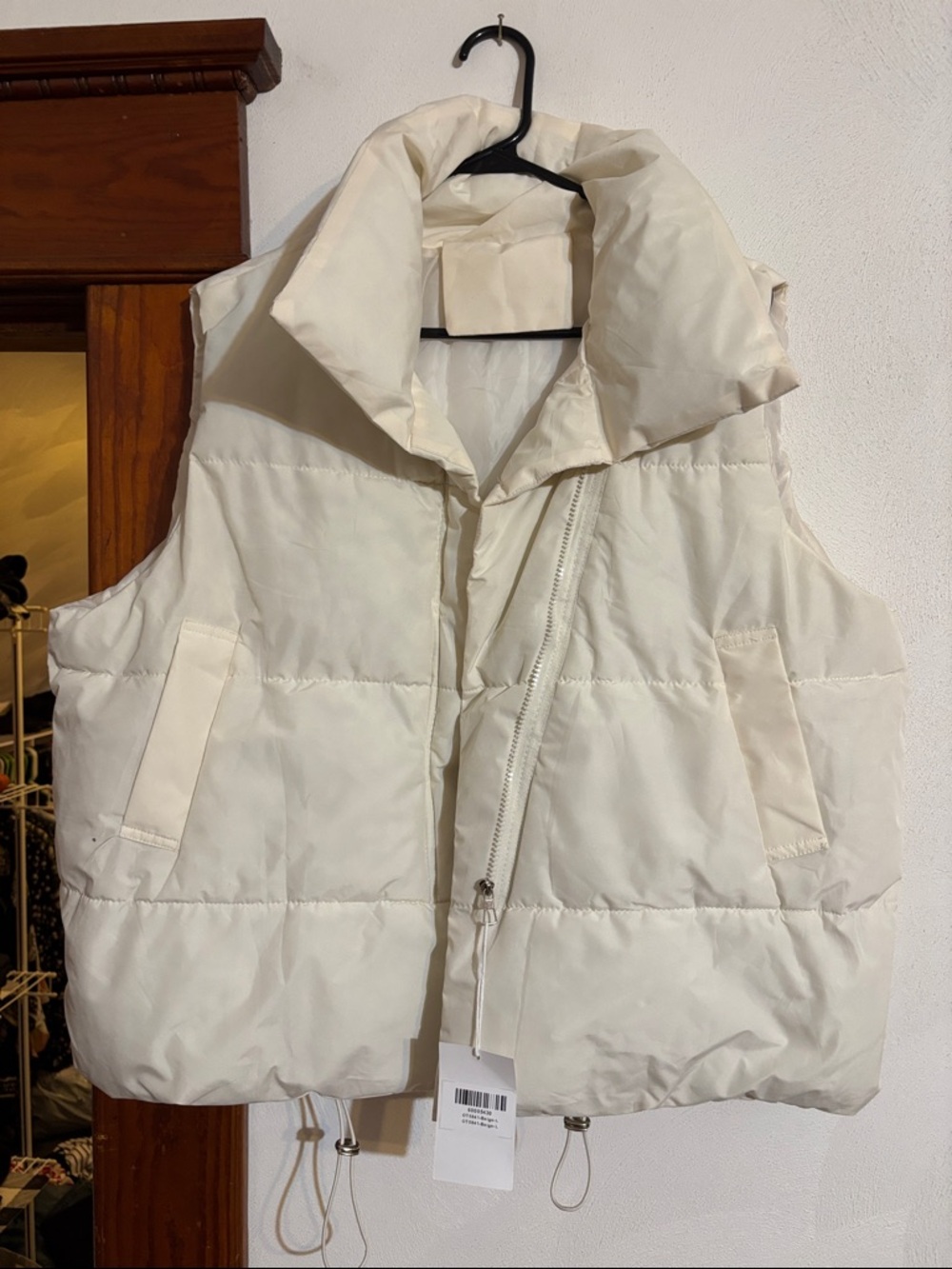 Cropped Cream Quilted Puffer Vest with High Collar